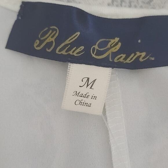 Blue Rain Embroidered detail Boxy Fishtail ladies blouse white Sz Med Coquette - Picture 7 of 7